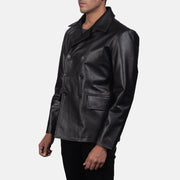 
Black Cowhide leather Blazer - უკანა ხედი გამოკვეთილი მხრებით და სუფთა დაბოლოებით