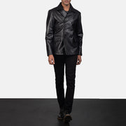 
Mr. Bailey შავი Leather Naval Peacoat მამაკაცის - გვერდითი პროფილი ერგონომიული სახელოს ჭრით