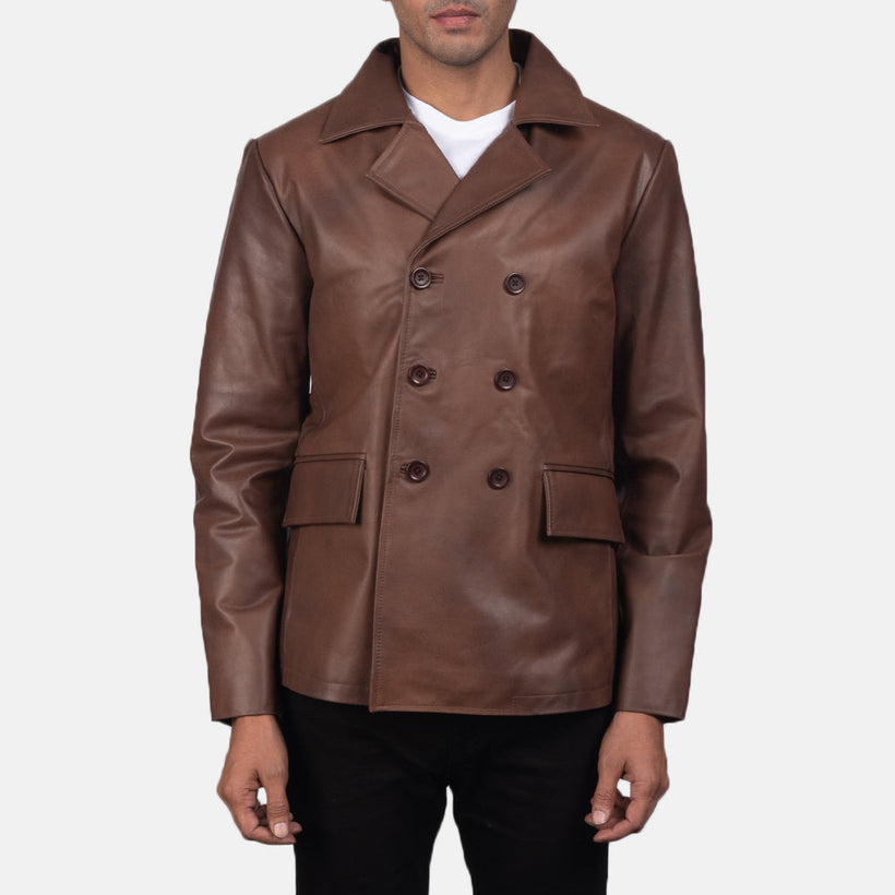 Mr. Bailey ყავისფერი Leather Naval Peacoat მამაკაცის
