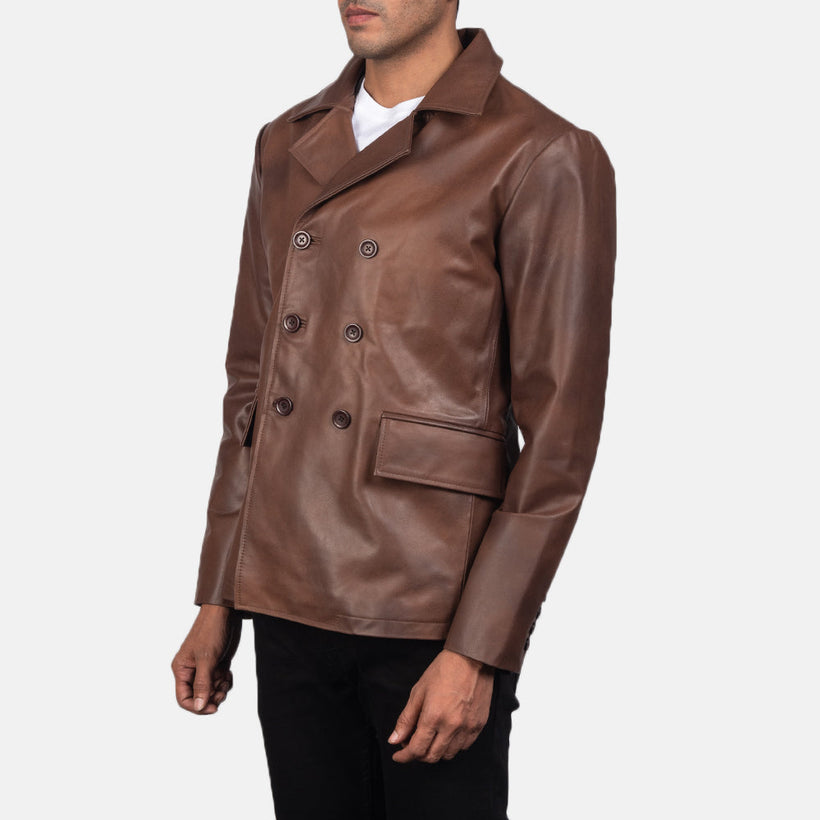 Mr. Bailey ყავისფერი Leather Naval Peacoat მამაკაცის