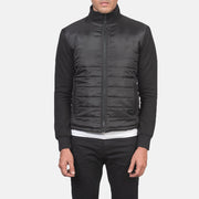 
ახლო ხედი of High Neck & Zipper with wind flap Hardware on Nashville ნაკერიანი შავი Windbreaker ტყავის ქურთუკი მამაკაცის