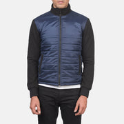 
ახლო ხედი of High Neck & Zipper with wind flap Hardware on Nashville ნაკერიანი ლურჯი Windbreaker ტყავის ქურთუკი მამაკაცის