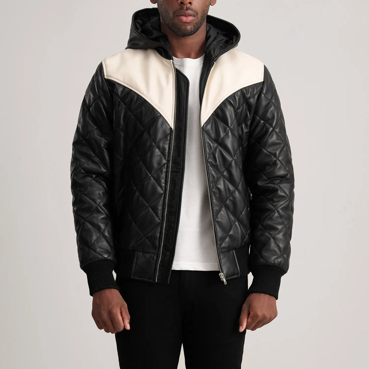 
Norman Tan Hooded Bomber Leather Puffer Jacket in Tan Brown Sheepskin Leather - წინა ხედი და მორგებული სილუეტი | შეიძინეთ ონლაინ