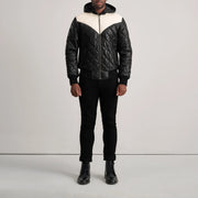 
Norman Tan Hooded Bomber Leather Puffer Jacket - გვერდითი პროფილი ერგონომიული სახელოს ჭრით