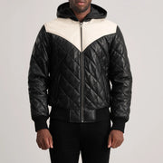 
ახლო ხედი of Hooded & Zipper Hardware on Norman Tan Hooded Bomber Leather Puffer Jacket