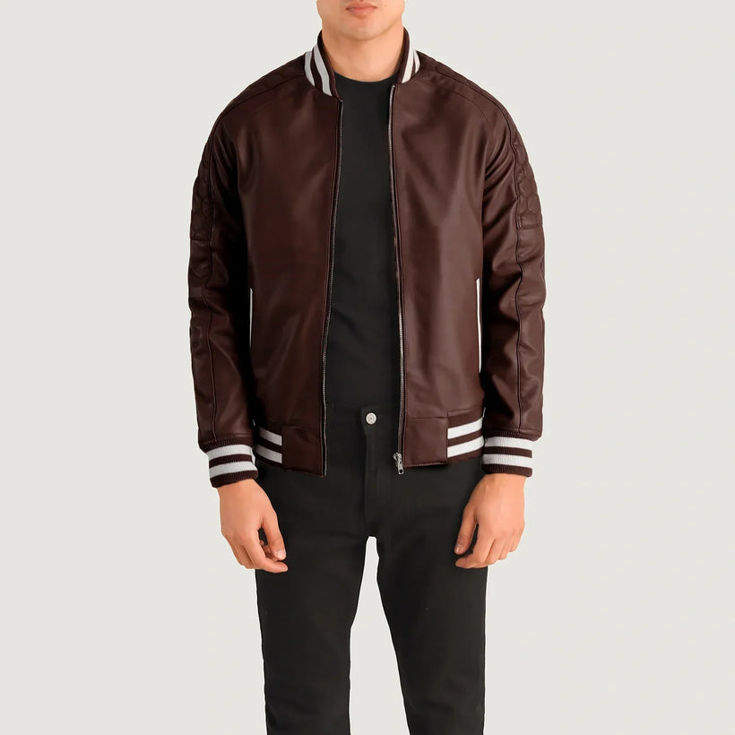 Pascal ბორდოსფერი Leather Varsity ტყავის ქურთუკი მამაკაცის