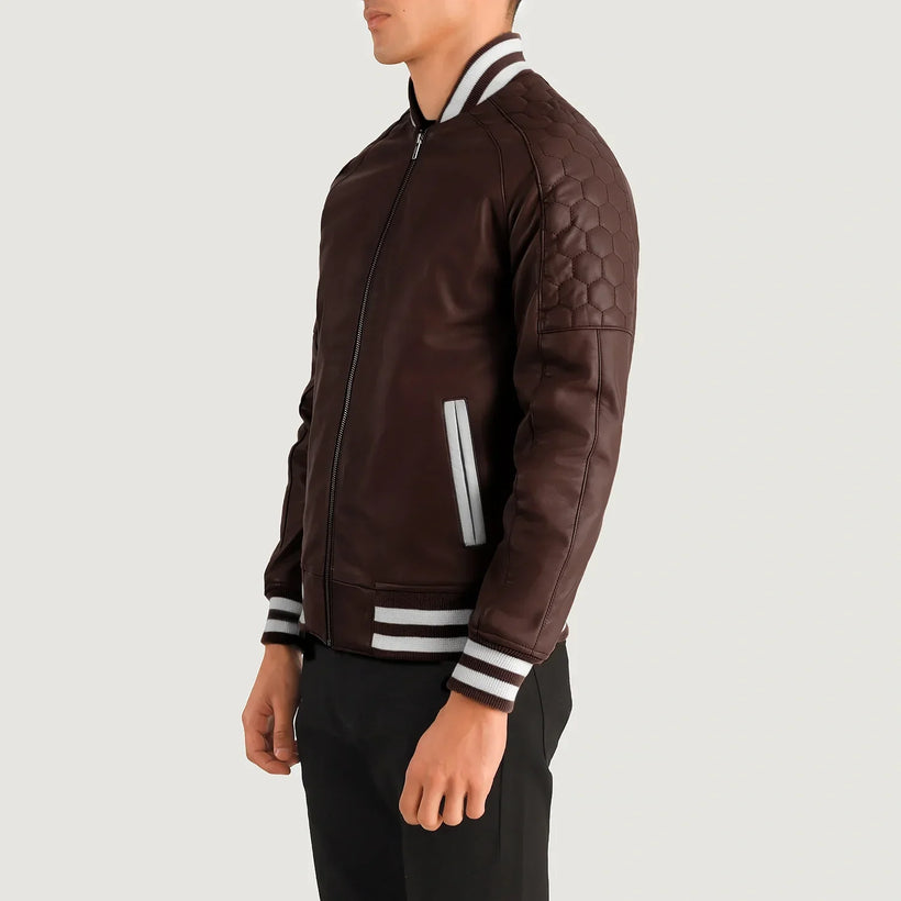 Pascal ბორდოსფერი Leather Varsity ტყავის ქურთუკი მამაკაცის