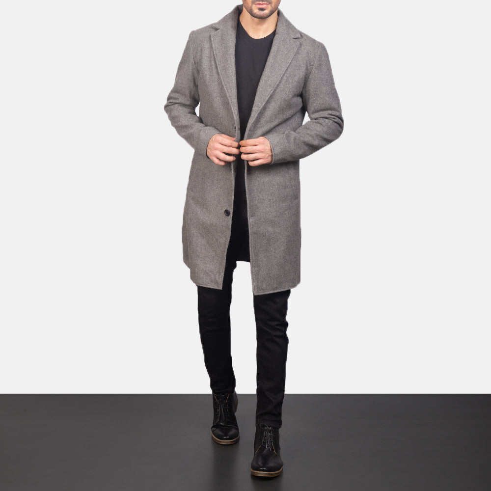 
Petrillo Grey Wool Single Breasted ტყავის პალტო მამაკაცის in Grey Synthetic Wool - წინა ხედი და მორგებული სილუეტი | შეიძინეთ ონლაინ