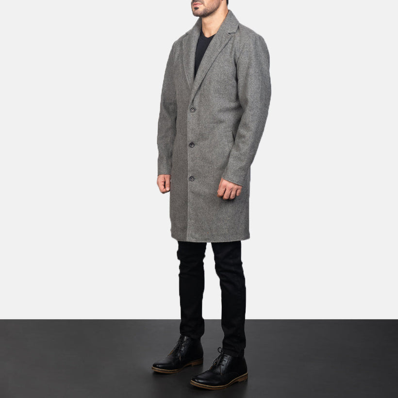 Petrillo Grey Wool Single Breasted ტყავის პალტო მამაკაცის