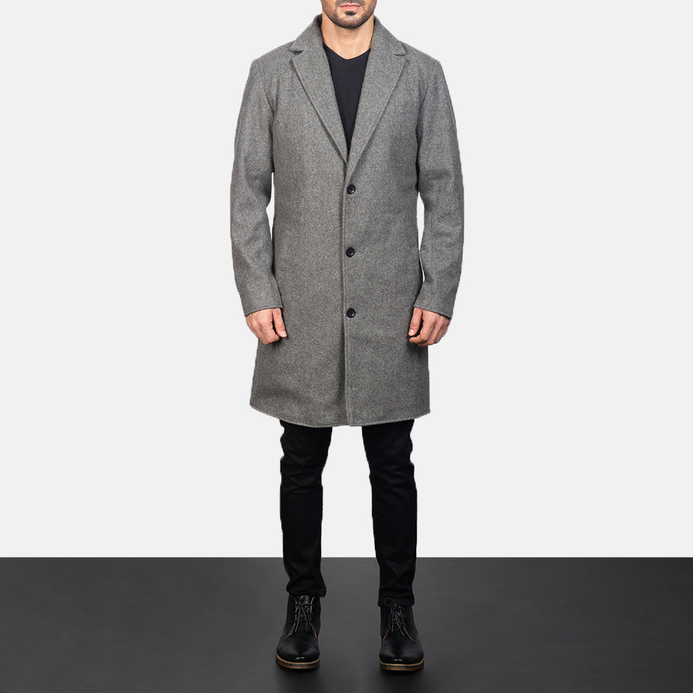
Petrillo Grey Wool Single Breasted ტყავის პალტო მამაკაცის - გვერდითი პროფილი ერგონომიული სახელოს ჭრით