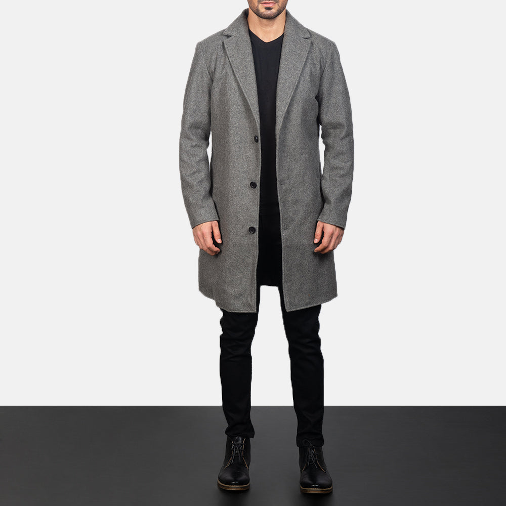 
ახლო ხედი of Notch & Button Hardware on Petrillo Grey Wool Single Breasted ტყავის პალტო მამაკაცის