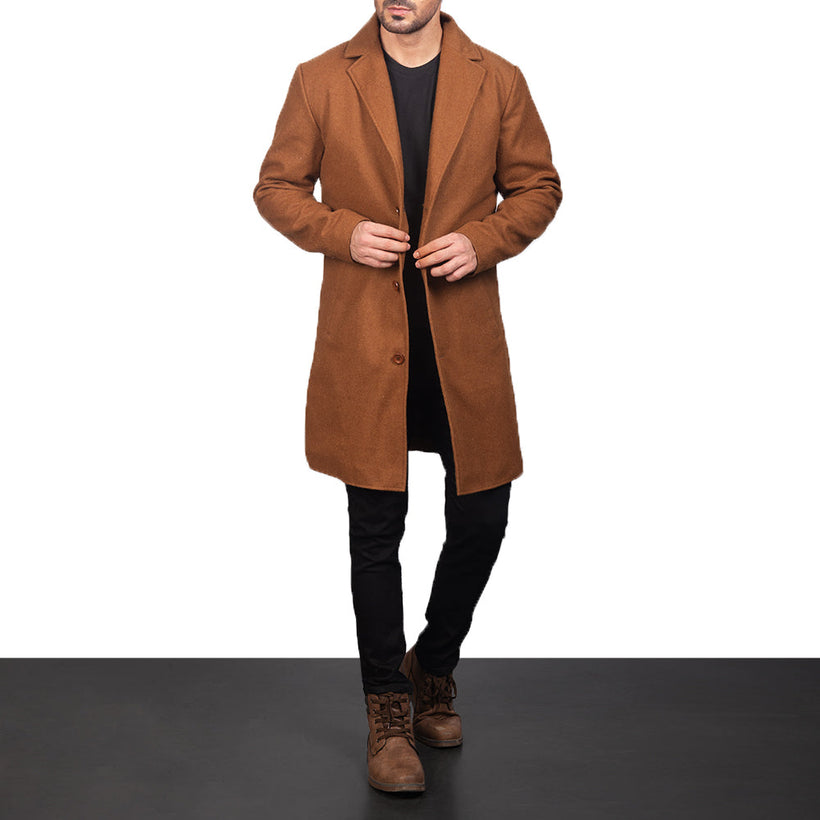 Petrillo Khaki Wool Single Breasted ტყავის პალტო მამაკაცის