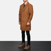 
Petrillo Khaki Wool Single Breasted ტყავის პალტო მამაკაცის - გვერდითი პროფილი ერგონომიული სახელოს ჭრით