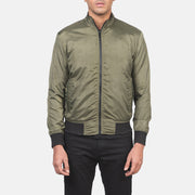 
ახლო ხედი of Band & Zipper with wind flap Hardware on Ramon მწვანე ტყავის ბომბერიმამაკაცის