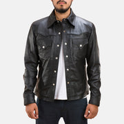 
Ranchson შავი Leather Shirt მამაკაცის in Black Sheepskin Leather - წინა ხედი და მორგებული სილუეტი | შეიძინეთ ონლაინ
