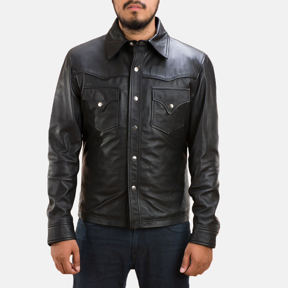 
Black Sheepskin leather Jacket - უკანა ხედი გამოკვეთილი მხრებით და სუფთა დაბოლოებით