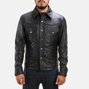 
Black Sheepskin leather Jacket - უკანა ხედი გამოკვეთილი მხრებით და სუფთა დაბოლოებით