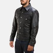 
Ranchson შავი Leather Shirt მამაკაცის - გვერდითი პროფილი ერგონომიული სახელოს ჭრით