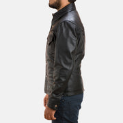 
ახლო ხედი of Shirt & Button Hardware on Ranchson შავი Leather Shirt მამაკაცის