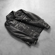 
Button & Hem Craftsmanship Construction Detail on Ranchson შავი Leather Shirt მამაკაცის