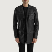 
Ray Cutler Black Leather Blazer in Black Sheepskin Leather - წინა ხედი და მორგებული სილუეტი | შეიძინეთ ონლაინ