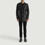 
Ray Cutler Black Leather Blazer - გვერდითი პროფილი ერგონომიული სახელოს ჭრით