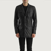 
ახლო ხედი of Band & Button Hardware on Ray Cutler Black Leather Blazer