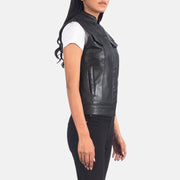 
Black Sheepskin Leather Biker Jacket - უკანა ხედი გამოკვეთილი მხრებით და სუფთა დაბოლოებით