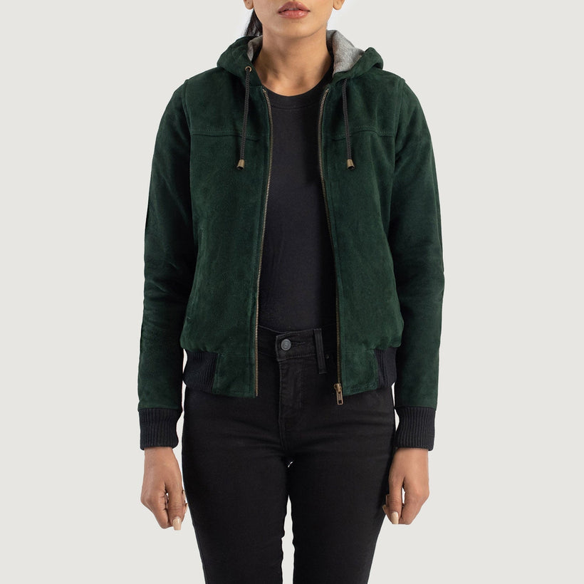 Rebella Hooded ტყავის ბომბერი ქალის