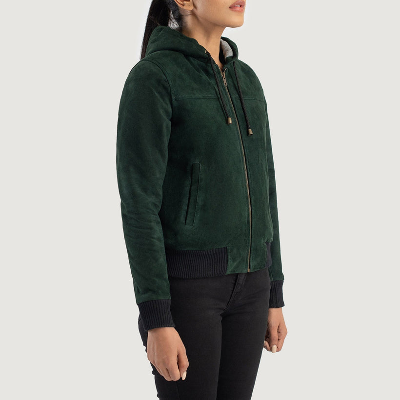 Rebella Hooded ტყავის ბომბერი ქალის