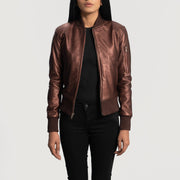 Maroon Sheepskin Leather Bomber Jacket - Back View Showing Tailored Shoulder Fit &amp; Clean Hemline