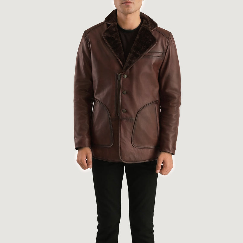 Rocky ყავისფერი Fur Leather Coat მამაკაცის