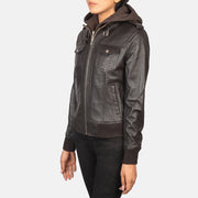 
Roslyn Hooded ტყავის ბომბერი ქალის - უკანა ხედი გამოკვეთილი მხრებით და სუფთა დაბოლოებით