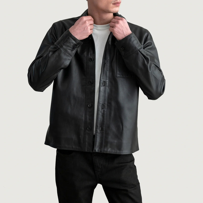 Scout შავი Leather Shirt მამაკაცის