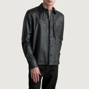 
Scout შავი Leather Shirt მამაკაცის - უკანა ხედი გამოკვეთილი მხრებით და სუფთა დაბოლოებით