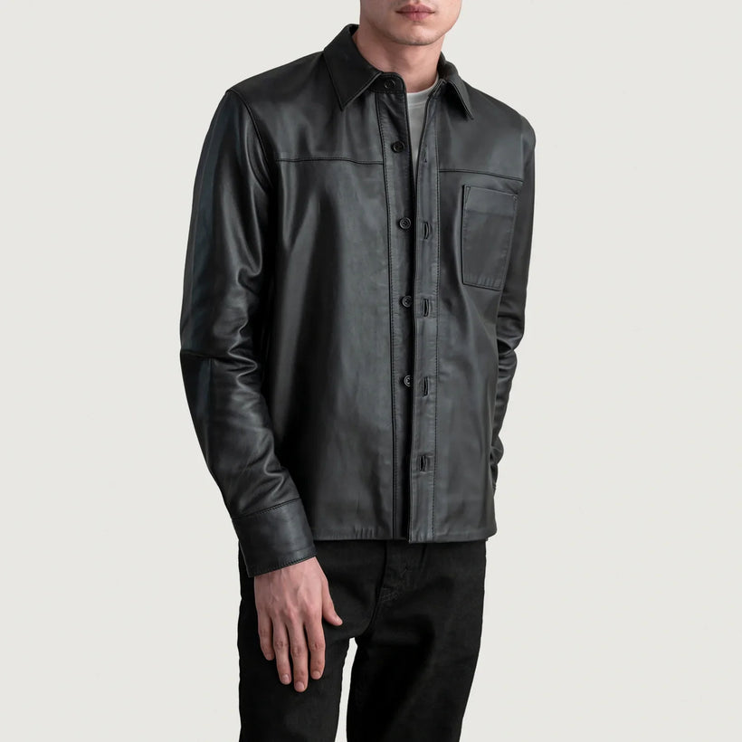 Scout შავი Leather Shirt მამაკაცის