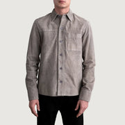 
Scout Grey Suede Leather Shirt მამაკაცის მამაკაცის - გვერდითი პროფილი ერგონომიული სახელოს ჭრით