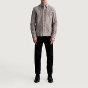 
ახლო ხედი of Shirt & Buttons Hardware on Scout Grey Suede Leather Shirt მამაკაცის მამაკაცის