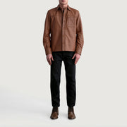 
ახლო ხედი of Shirt & Buttons Hardware on Scout Matte ყავისფერი Leather Shirt მამაკაცის
