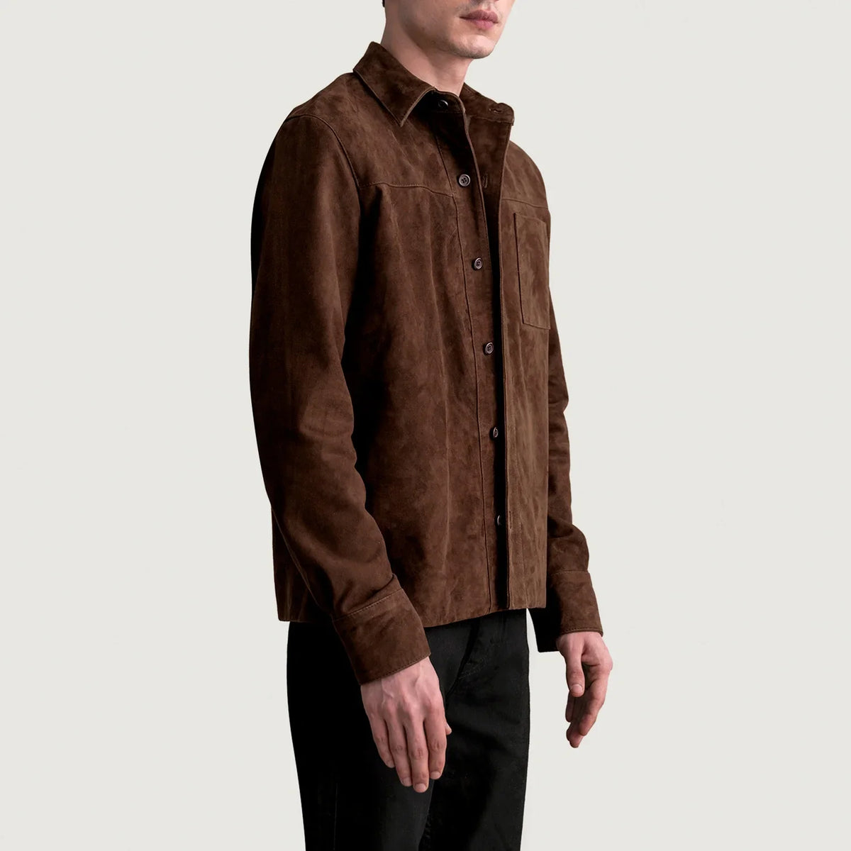 
Brown Goatskin suede Jacket - უკანა ხედი გამოკვეთილი მხრებით და სუფთა დაბოლოებით