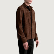 
Brown Goatskin suede Jacket - უკანა ხედი გამოკვეთილი მხრებით და სუფთა დაბოლოებით