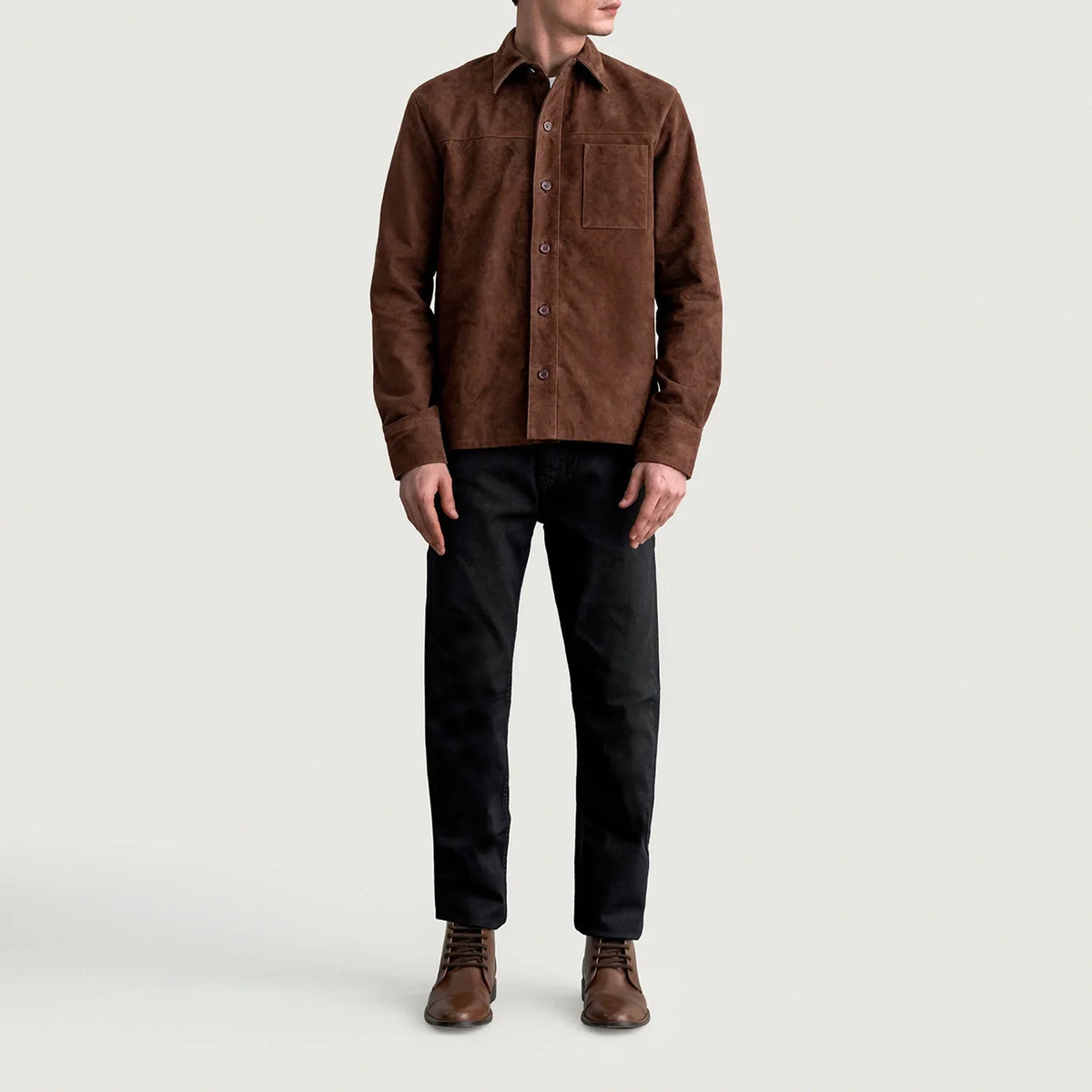 
ახლო ხედი of Shirt & Buttons Hardware on Scout Mocha Suede Leather Shirt მამაკაცის მამაკაცის