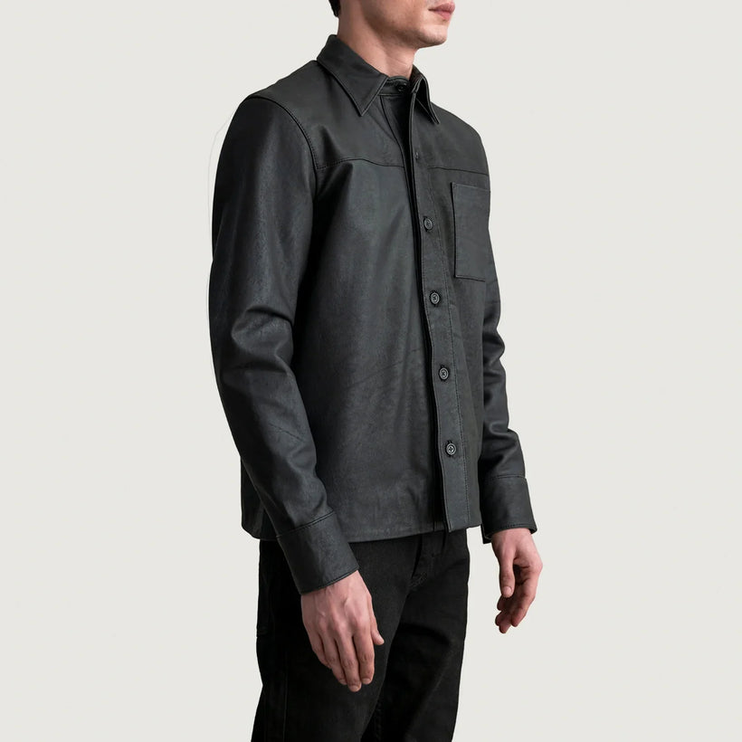 Scout Tumbled შავი Leather Shirt მამაკაცის