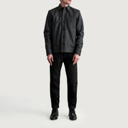
ახლო ხედი of Shirt & Buttons Hardware on Scout Tumbled შავი Leather Shirt მამაკაცის