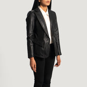 
Black Sheepskin leather Blazer - უკანა ხედი გამოკვეთილი მხრებით და სუფთა დაბოლოებით