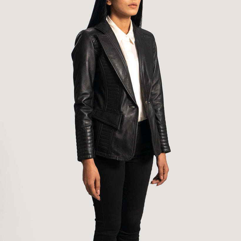 Selina შავი Leather Blazer ქალის