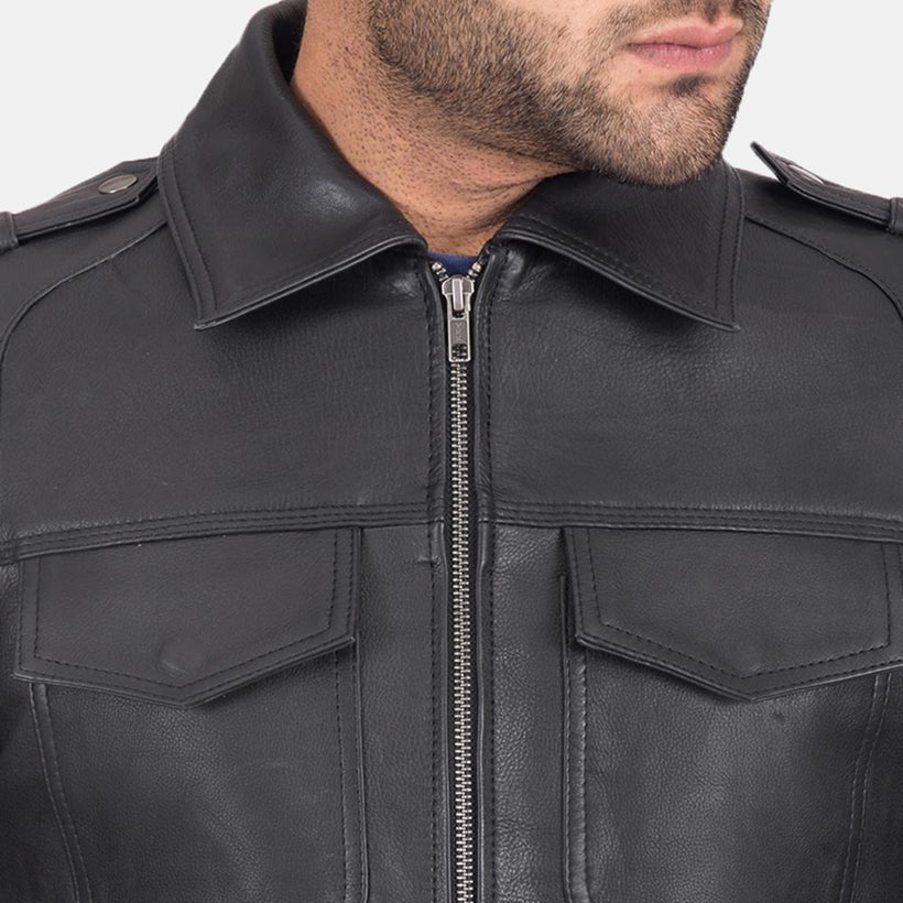 Sergeant შავი ტყავის ქურთუკი მამაკაცის