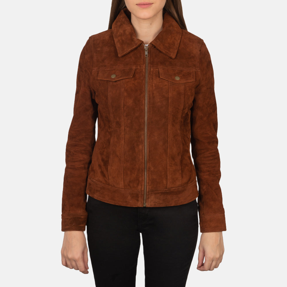 
Brown Goatskin suede Jacket - უკანა ხედი გამოკვეთილი მხრებით და სუფთა დაბოლოებით