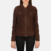 
მორგების ხედი:  Suzy Brown Suede Trucker Jacket მოდელზე ბუნებრივ დღის სინათლეზე