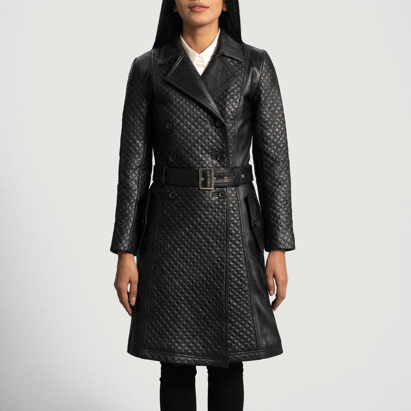 Sweet Susan შავი Leather Trench Coat ქალის